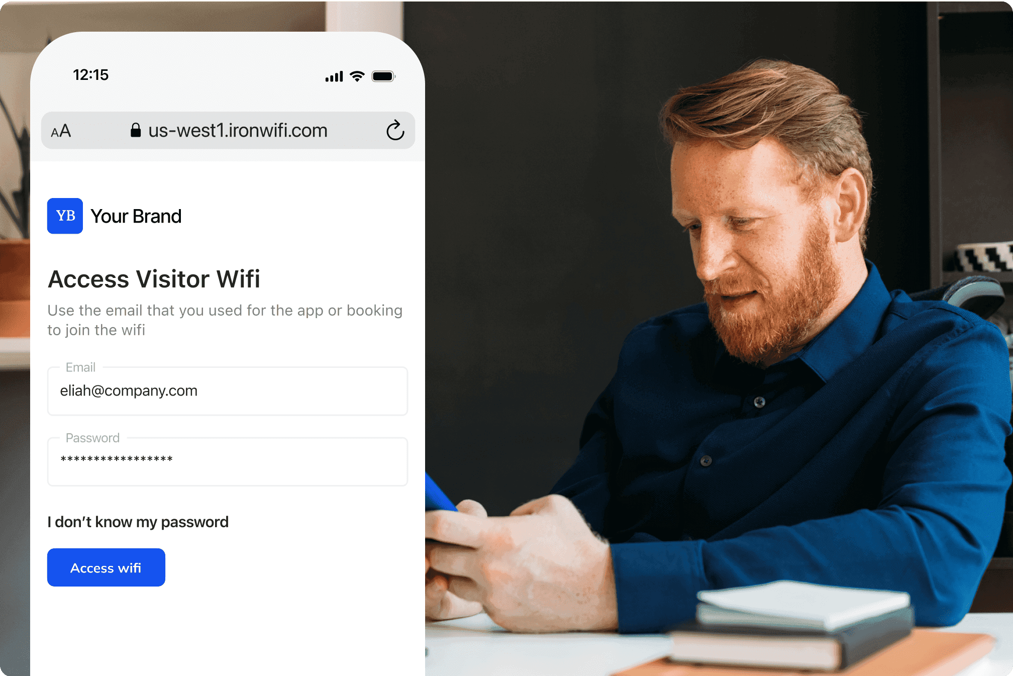 A mobile screen showing a login page for accessing visitor WiFi.